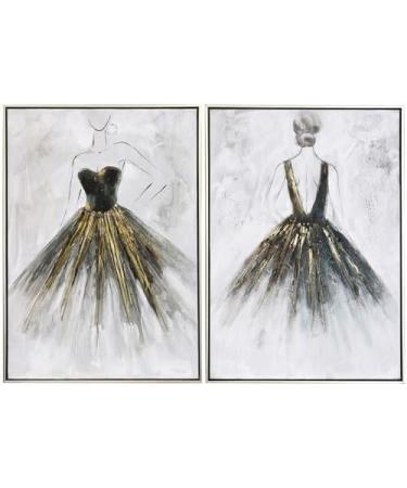 Ballet Lady Hand Painted Canvas Art - Muted Colors - Silver & Black Frame - Set of 2 for Elegant Home Decor - Buy Online on GoSupps.com