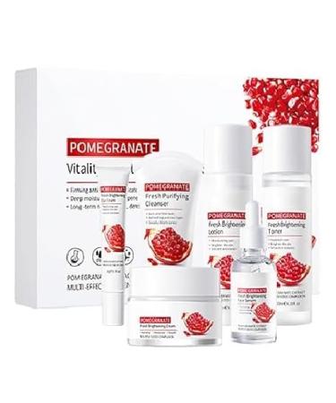 6 in 1 Pomegranate Skin Care Gift Set for Teen Girls with Facial Cleanser, Toner, Lotion, Face Serum, Eye Cream, Face Care - Gift
