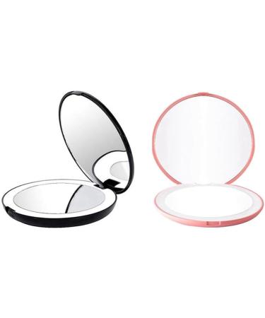 Ecverbyh Portable Folding Mirror with LED Light Makeup Mirror 10X Magnifying Glass 12 Lamp Bead Mini Mirror Black - Buy Online on GoSupps.com