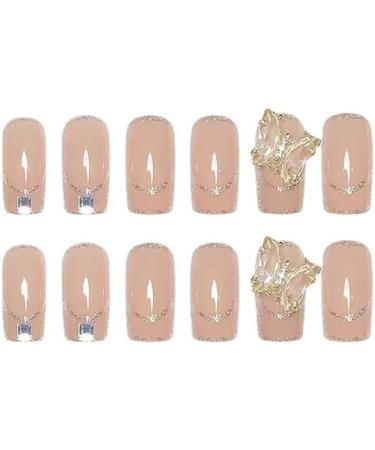 MENILITHS 24Pcs/Set False Nails Baroque Diamond Crystal Butterfly Nude Pink False Nails Sticker False Nails Acrylic Fake Nails Full Cover Nails Tips Artificial Finger Manicure for Women and Girls - Buy Online on GoSupps.com