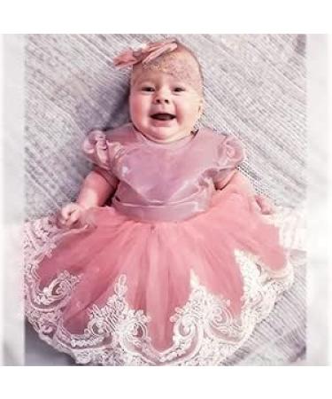 Baby Girls Lace Backless Tulle Princess Dress with Bowknot Headwear - 6-12 Months (Bean Pink) - Buy Online on GoSupps.com