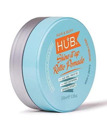 HUB Shine it up Retro Pomade Styling Product - 100g / 100ml x 1. Strong Medium Hold and Shiny Finish. Hair Wax for Men and Women. Professional Luxury and Salon Quality Formulation (putty clay or wax grade product)