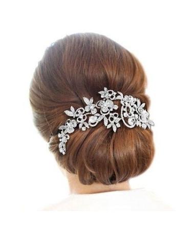 Sepjewelry Sparkly Long Flower Hair Comb Rhinestone Crystals Bridal Wedding Hair Combs Accessories Jewelry Hair Clips FA5027 (Silver)