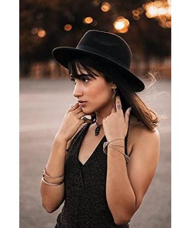 Women's Classic Black Felt Fedora Hat with Adjustable Belt Buckle - Wide Brim Wool Panama Hat (7-7 1/4) - Buy Online on GoSupps.com