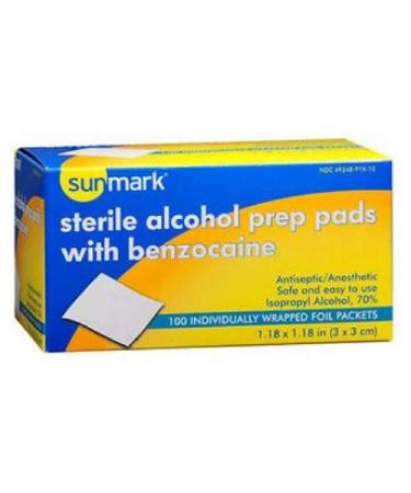 Sunmark Sterile Alcohol Prep Pads with Benzocaine, 100 Each