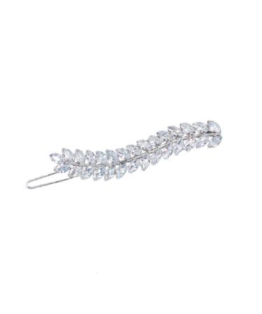 minkissy 1pc Inlaid Leaf Hairpin Hair Accessories for Women Wedding Bridal Jewelry Wedding Decorations Zircon Hair Clamp Women Headdress Fashion Hairpin Hair Clips Set Bride Girl 7x1.2cm Silver