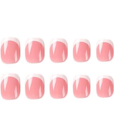 Justotry 24 Pcs Milky White French Press on Nails - Short Squoval Fake Nails with Glue | Pretty Pink Nail Art for Women - Buy Online on GoSupps.com