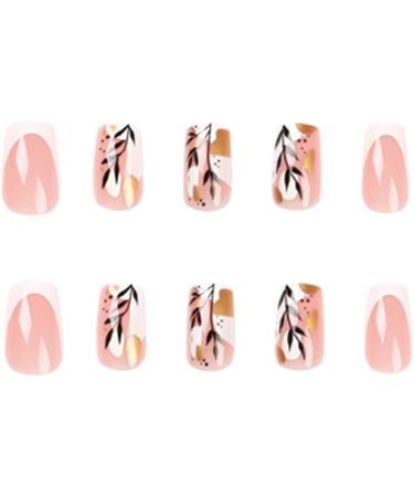 Justotry 24 Pcs Square Short White French Press on Nails with Leaves Pattern - Cute Fake Nails for Women | Nail Glue & Stick on for Nail Art - Buy Online on GoSupps.com