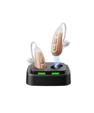 Jinghao sound amplifier sound amplifier for behind ears-ear enhancer high-quality surround noise support USB charging station (beige)