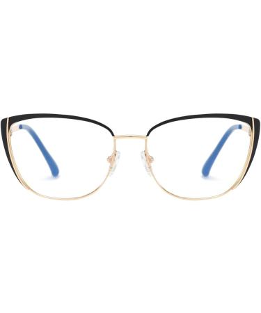 Shop Kachawoo Retro Blue Light Blocking Glasses for Women - Stylish Cat Eye Metal Eyeglasses Frame in Black Gold - Ideal for Computer Use - Buy Online on GoSupps.com