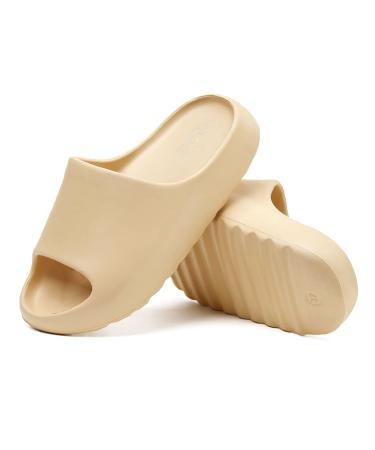 Platform Pillow Slippers Slides for Women and Men EVA Anti-Slip Cloud Slippers Lightweight Spa Open Toe Shower Sandals for Indoor & Outdoor 8 Women/7 Men Khaki