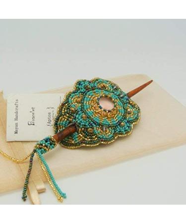 Beaded Turquoise Hair Barrette with Wood Stick - Handcrafted Hair Accessory - Buy Online on GoSupps.com