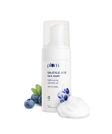Plum 1% Encapsulated Salicylic Acid Foaming Face Wash with Glycolic Acid Fruit AHA's & Blueberry Extracts | Fights Acne Blackheads & Breakouts | For Men & Women | Sulphate-Free | 100% Vegan | 110 ml
