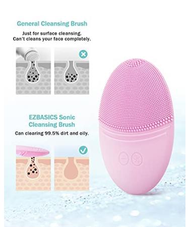 Ezbasics Ultra-Hygienic Facial Cleaning Brush | Soft Silicone Waterproof Sound-Vibrating Deep Cleanser & Massager - Inductive Charging Light Pink - Buy Online on GoSupps.com