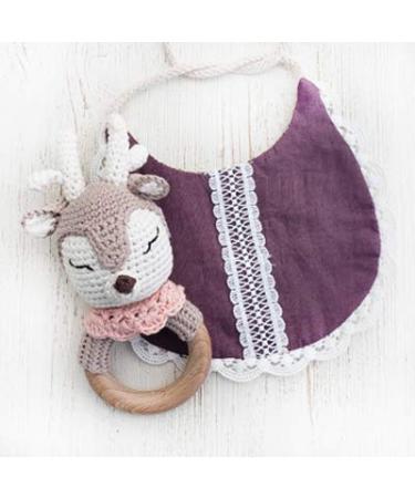 Forest Friends Amigurumi Crochet Teether Toy Rattle - Natural Wooden Ring (Honey Deer) - Buy Online on GoSupps.com