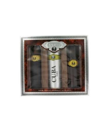 Cuba Gold Gift Set by Fragluxe - 3.3 oz Eau De Toilette Spray + 3.3 oz After Shave Spray + 6.7 oz Body Deodorant Spray for Men - Scent of Bergamot Lavender Woods and Jasmine | Ideal for Night Wear