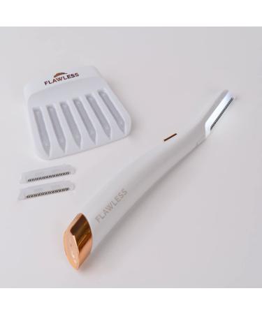 Finishing Touch Flawless Dermaplane Glo Lighted Facial Exfoliator - White/Rose Gold with 6 Replacement Heads - Buy Online on GoSupps.com