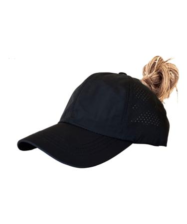 Criss Cross Ponytail Hat Washed Distressed Mesh Womens Baseball Cap Dad Hat Ponytail Hat for Women Sgx-black