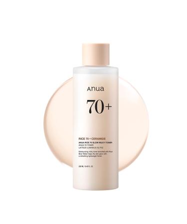 ANUA Rice 70 Glow Milky Toner for Glass Skin and Brightening Rice Water Niacinamide Ceramides Panthenol Fragrance-Free Non comodogenic Fungal Acne Safe Korean Skin Care 250ml/8.45fl.oz.