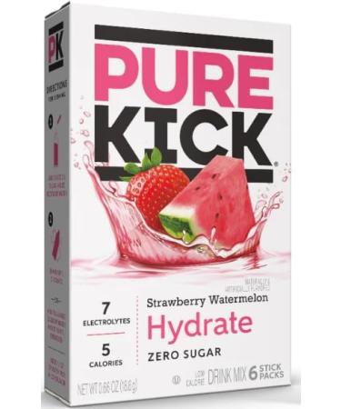 Juicy Keto Sensations: Low Carb Zero Sugar Drink Mix - 1 box of 6 - of Pure Kick Hydrate Strawberry Watermelon Drink Mix -- 6 Single Servings in total - Sugar Free Drink Mix - Comes with 2 Paper Straws and 1 Exclusive PALiSOL CREATiONS Stickers - Buy Online on GoSupps.com