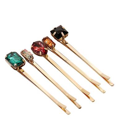 Lurrose 5pcs Colorful Crystal Hair Pins Gold Vintage Decorative Bobby Pins for Women (Mixed Style)