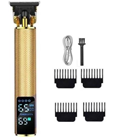 Pro Hair Clipper Bald Hair Clipper Trimmer Men's Rechargeable Lawn Mower T-Shaped Contour Hair Clipper Shaver Old-Fashioned Hair Clipper Cordless(Gold)