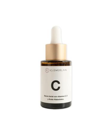 Klemerlain Vitamin C & E Facial Serum with Hyaluronic Acid Stain-Resistant Acne-Anti-Wrinkle 91% Natural Ingredients Vegan Face Serum 30ml
