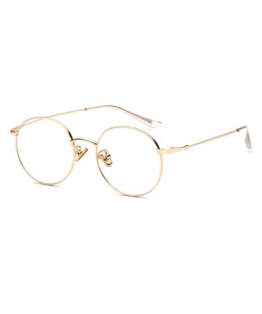 Junsika Blue Light Filter Glasses Women Men Classic Vintage Metal Square Glasses Non Prescription Gaming Glasses
