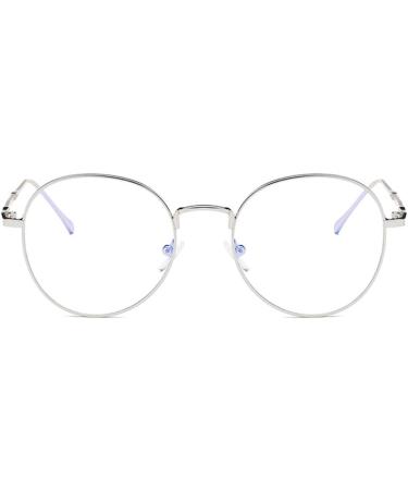 DAUCO Unisex Blue Light Filter Glasses - Retro Sixties Round Metal Glasses for Women & Men - Silver Perfect for Eye Protection & Style - Buy Online on GoSupps.com