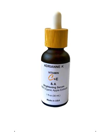 ADRIANNE K Organic Vitamin C Brightening Antioxidant Face Serum with Vitamin A & E. Vegan. Cruelty Free. Gluten Free. Non-sticky. Unisex