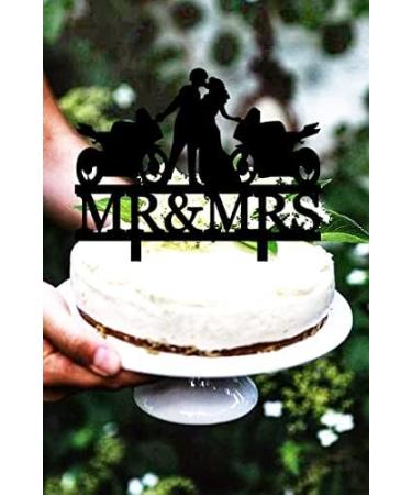 Motorcycle Wedding Cake Topper Funny Mr and Mrs Cake Topper - The Bride and Groom Kissing Face to Face Before Their Motorcycle Funny Motorcycle Bride and Groom Cake Topper - Buy Online on GoSupps.com