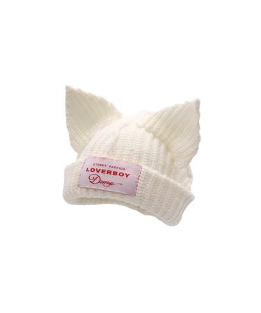 Cat Ear Hat Women Cute Beanie Hat Knitted Wool Cap White