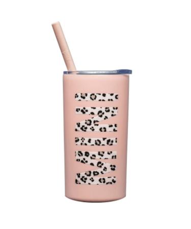 Lucky Love Mini Stainless Steel Cup for Kids - 3D Printed Leopard Insulated Tumbler with Lid and Straw Making This Toddler Straw Cup Spill Proof (Mini Blush Leopard)