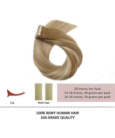 Hotlulana 14-Inch Balayage Tape-In Hair Extensions | Real Hair Light Brown & Gold Blonde (#10/10/22) - 100% Natural Invisible Skin Weft - 40g - Buy Online on GoSupps.com