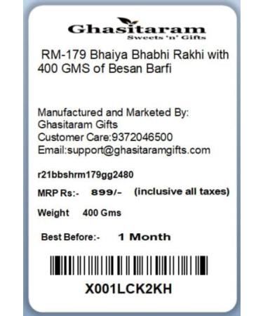 Ghasitaram Gifts Rakhis Online - Rakhi for Brother- RM-179 Bhaiya Bhabhi Rakhi with 400 GMS of Besan Barfi Rakhi Set with 400 gms of Besan Barfi - Buy Online on GoSupps.com