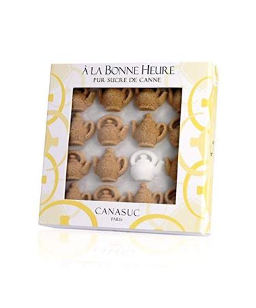 Canasuc Paris, A La Bonne Heure, Pur Sucre de Canne,"Window Gift Box" of 32 Assorted French Molded Teapot Sugar Pieces, White & Amber, 3.35 Oz 3.5 Ounce (Pack of 1)