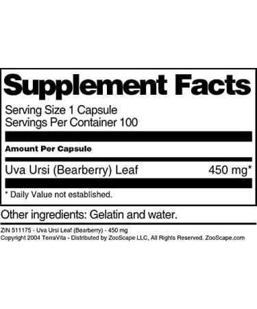 Uva Ursi Leaf (Bearberry) - 450 mg (100 Capsules ZIN: 511175) - Buy Online on GoSupps.com