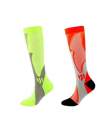 Wetopkim Compression Socks for Women & Men Best for Athletic, Running,Flight Travel,Cycling Large-X-Large 2-pair-orange/Green