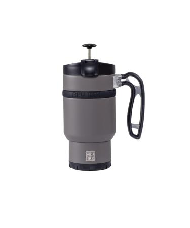 BruTrek Double Shot 3.0 Travel Coffee French Press, 16 fl.oz Insulated Stainless Steel Mug, Removable Storage Bottom For Beans Grounds Tea Leaves, Brew A Second Cup, No Spill Lid (Storm Gray)