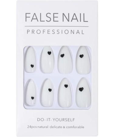 Valentine's Day False Nails Pink Heart Press on Nails Almond Stick on Nails French Short Fake Nails 24pcs for Women and Girls (Color : White Size : 26 Piece Set) - Buy Online on GoSupps.com