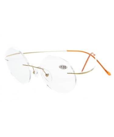 Eyekepper Titanium Rimless Round Reading Glasses Circle Readers Gold +2.75