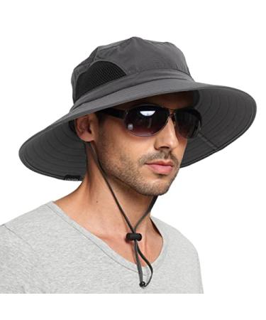 EINSKEY Sun Hat for Men/Women, Waterproof Wide Brim Bucket Hat Foldable Boonie Hat for Fishing Hiking Garden Safari Beach 01 Dark Grey One Size