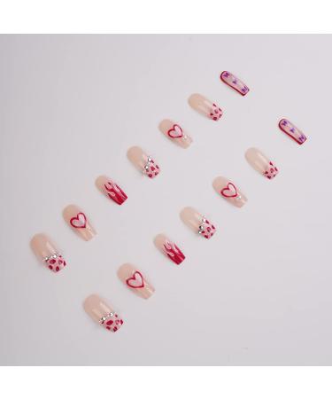 Xerling 24Pcs Press On False Nails with Rhinestones - Red Heart Butterfly Coffin Fake Nails for Women & Girls - Full Cover Stick-On Nail Art (Pattern E - Buy Online on GoSupps.com