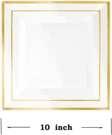 M Honor 50 Piece Gold Rimmed Square Reusable Plastic Plates for Weddings Parties and Dinners | 10 Inch - Buy Online on GoSupps.com