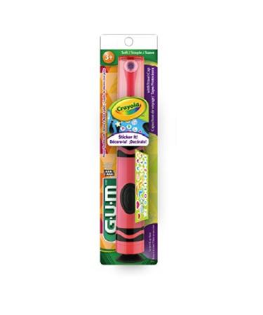 GUM Crayola Kids' Power Toothbrush with Travel Cap, Ages 3+, Assorted Colors 1 Brush