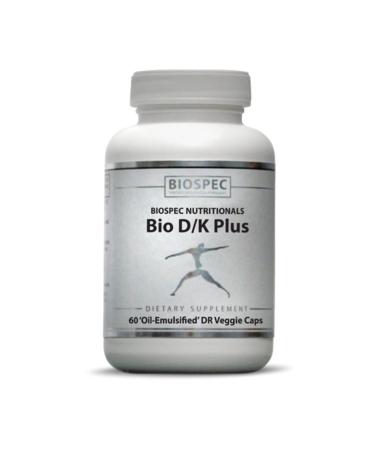 BIOSPEC NUTRITIONALS Bio D/K Plus - Vitamin D3 + K2 with 5000 IU of D3 and 200 mcg of Vitamin K2 (MK-7) in a lipsomal Base for Enhanced Absorption (60 Capsules)