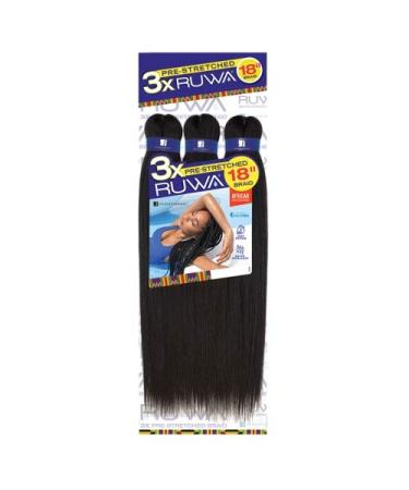 Sensationnel Crochet Braids X-Pression 3X Ruwa Pre-Stretched Braid 18" (5 Pack, 1B) 18 Inch (Pack of 5) 1B