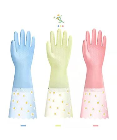 KAQ Dishwashing Cleaning Gloves 3 Pairs - Reusable Rubber Gloves Non-Slip Laundry Kitchen Gardening Household Gloves Large
