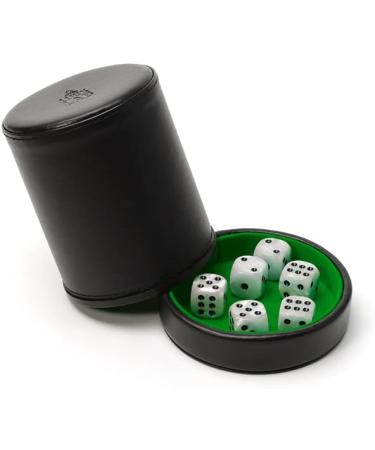 Luck Lab Black Leather Dice Cup with Lid & 6 Matching Pearl Dice - Green Velvet Interior - Ideal for Board Games - Buy Online on GoSupps.com