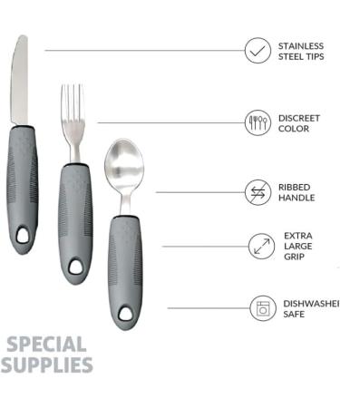 Easy Grip Extra Wide Handle Cutlery Set - Ideal Dining Aid for Elderly and Disabled with Arthritis, Parkinson's, and Tremors - Gray 3PCS - Buy Online on GoSupps.com